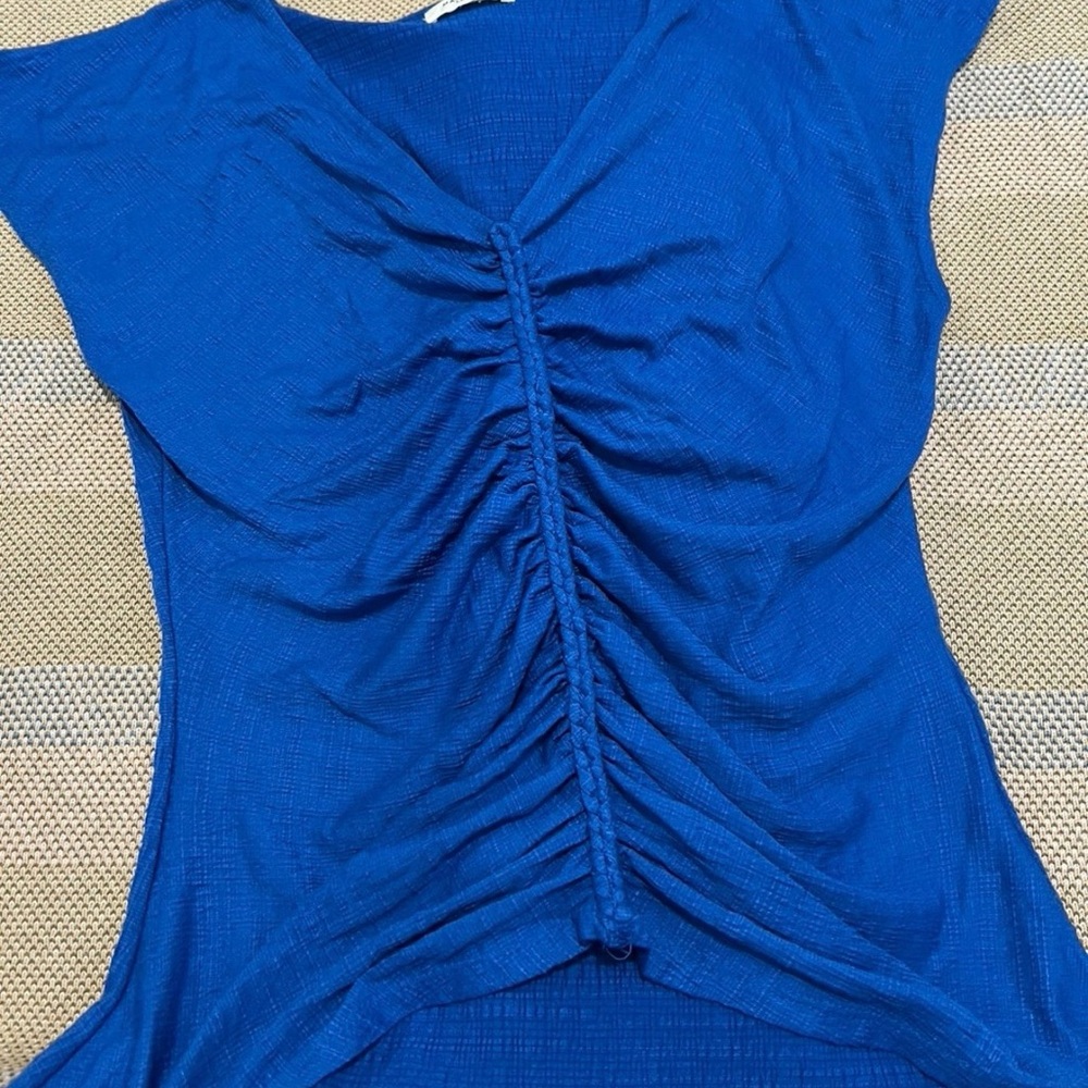 Max Studio Vibrant Blue Ruched Blouse